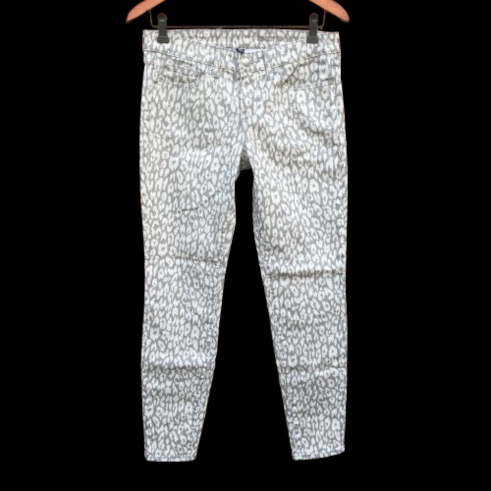 Gap Gray Leopard Print Jeans Sz 8 Super Skinny Raw Hem Versatile Day to Night